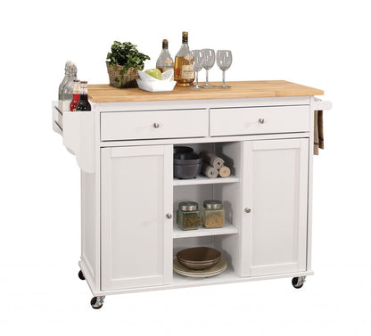 Isla de cocina natural y blanca de 47" x 18" x 34"