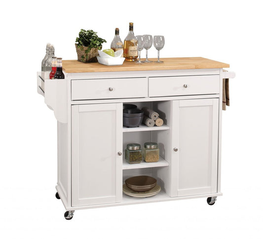 Isla de cocina natural y blanca de 47" x 18" x 34"