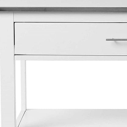 Isla de cocina rodante de 43" con espacio de almacenamiento, blanca y plateada