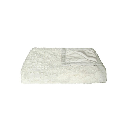 50" X 70" Ivory Black and Brown Faux Fur Animal Print Plush Throw Blanket with Embroidery