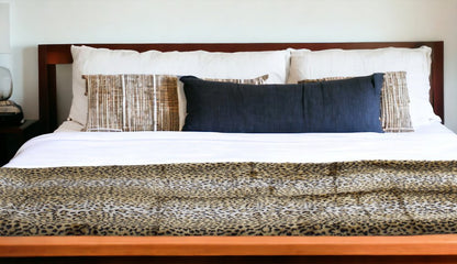 50" X 70" Ivory Black and Brown Faux Fur Animal Print Plush Throw Blanket with Embroidery