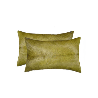 Set of Two 12" X 20" Gray Cowhide Throw Pillow