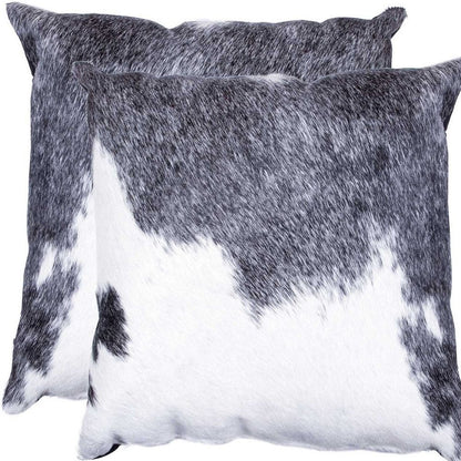 Set of Two Silver and Gray Cowhide Throw Pillow