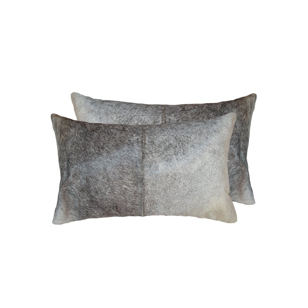 Set of Two 12" X 20" Gray Cowhide Throw Pillow