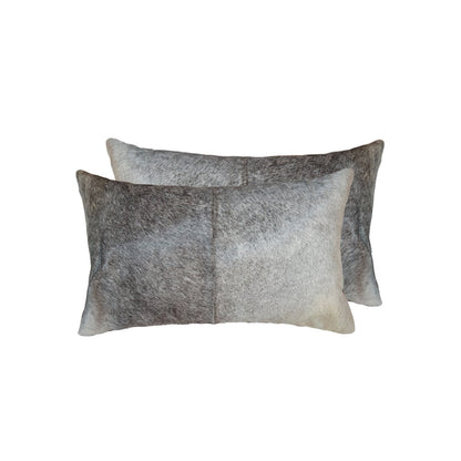 Set of Two 12" X 20" Gray Cowhide Throw Pillow