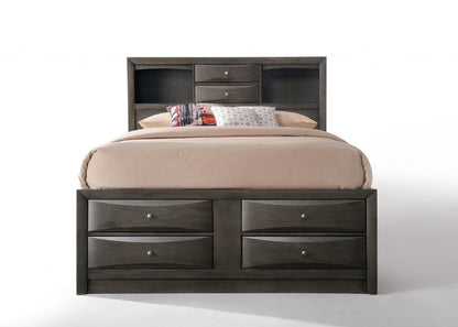 Cama Queen de madera maciza gris con diez cajones