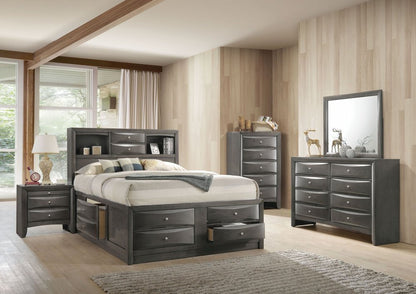 Cama Queen de madera maciza gris con diez cajones