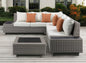 Beige Polyester Modular L Shaped Four Piece Standard With Console And Toss Pillows