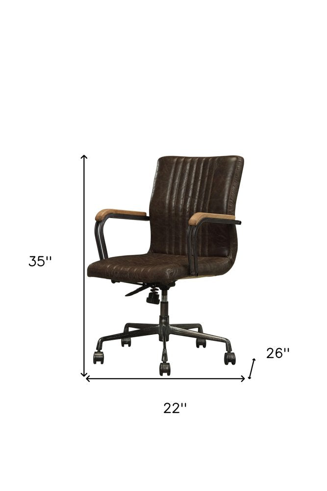 Silla de oficina ejecutiva giratoria y ajustable de cuero color chocolate y negro