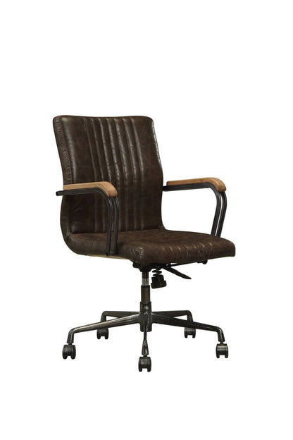 Silla de oficina ejecutiva giratoria y ajustable de cuero color chocolate y negro