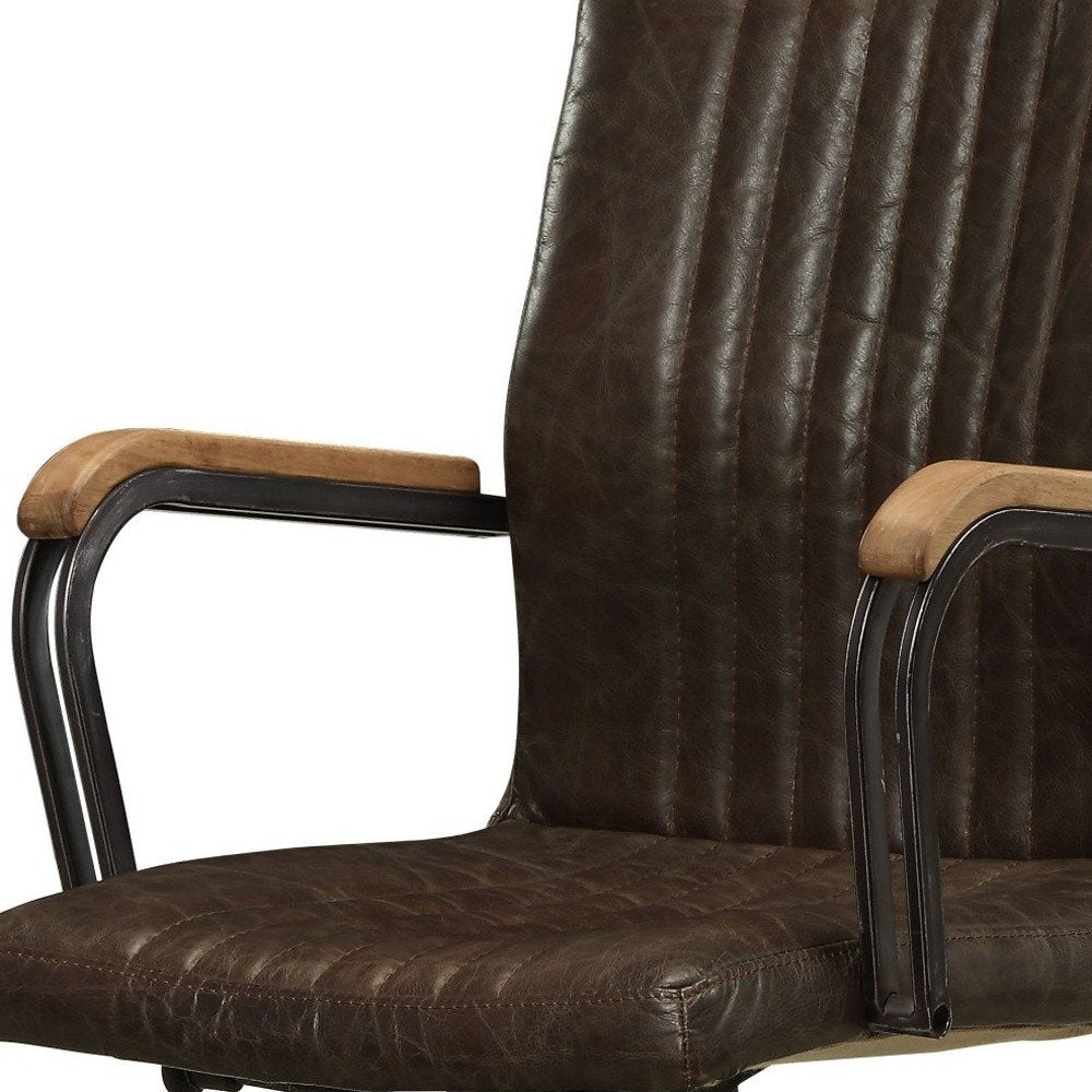 Silla de oficina ejecutiva giratoria y ajustable de cuero color chocolate y negro