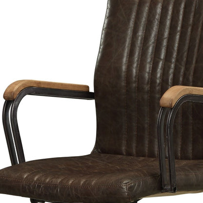 Silla de oficina ejecutiva giratoria y ajustable de cuero color chocolate y negro