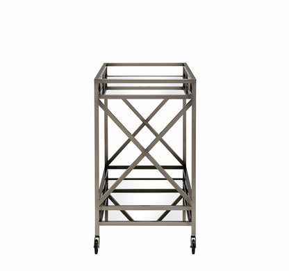 Carrito de servicio de metal de latón antiguo de 34" x 20" x 35"