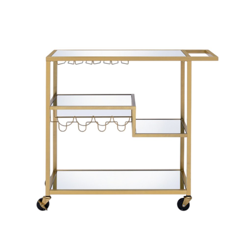 40" Clear and Gold Glass and Iron Rolling Prep Table
