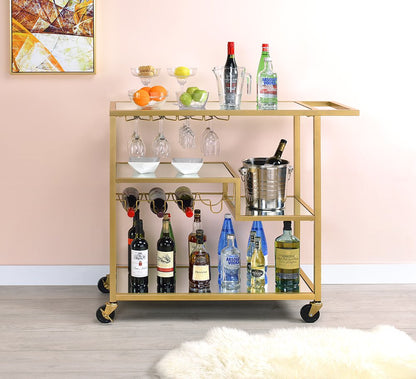 40" Clear and Gold Glass and Iron Rolling Prep Table