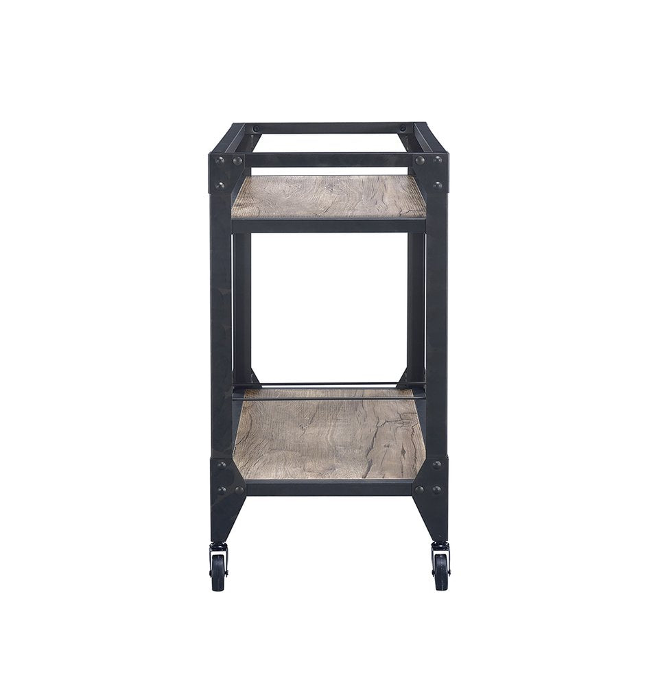 Mesa de preparación con ruedas de 81 cm, color negro y natural, con espacio de almacenamiento