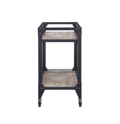 Mesa de preparación con ruedas de 81 cm, color negro y natural, con espacio de almacenamiento