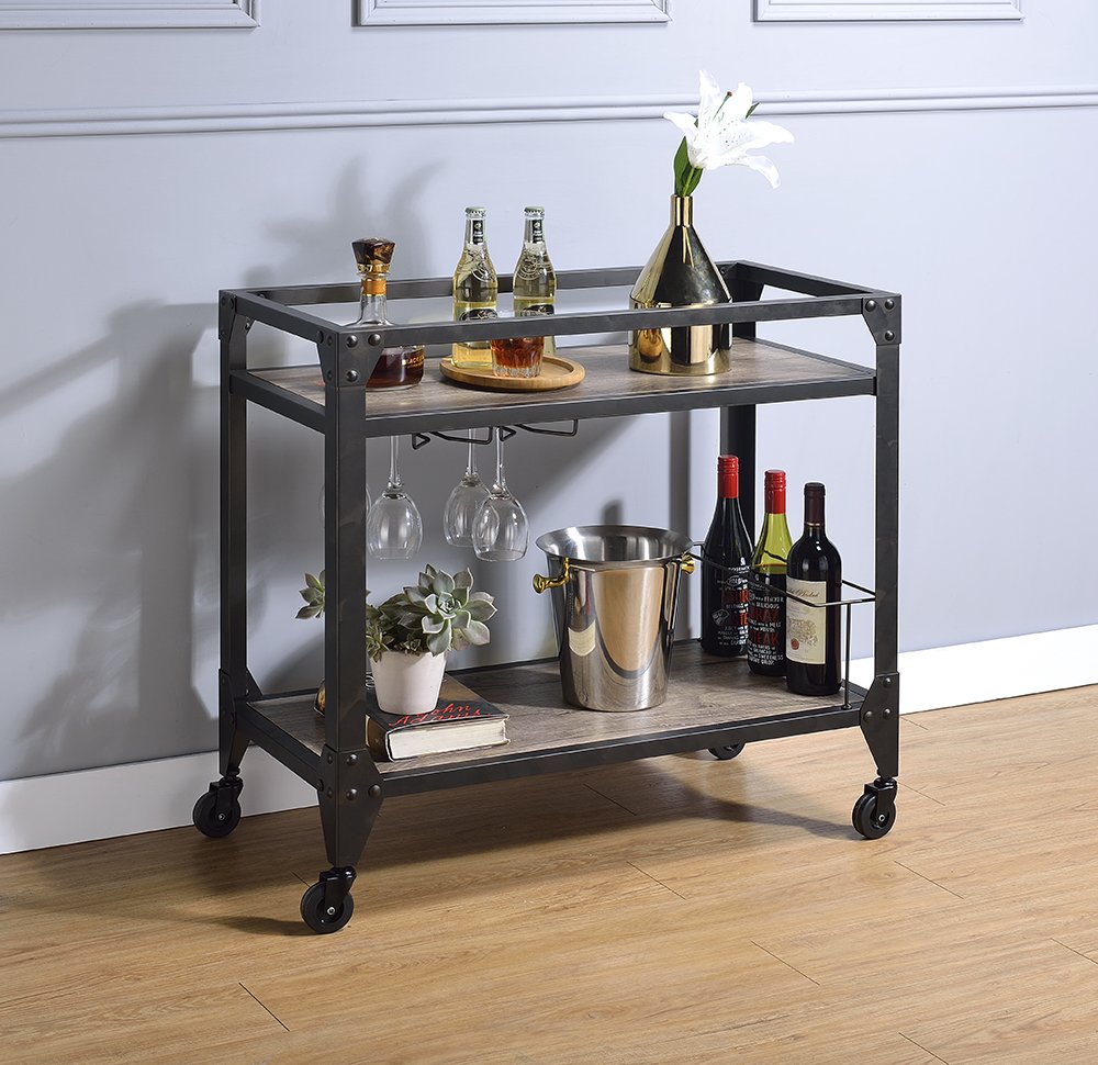Mesa de preparación con ruedas de 81 cm, color negro y natural, con espacio de almacenamiento