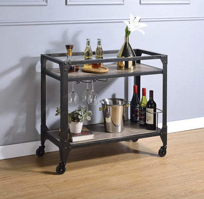 Mesa de preparación con ruedas de 81 cm, color negro y natural, con espacio de almacenamiento