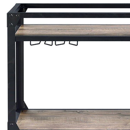 Mesa de preparación con ruedas de 81 cm, color negro y natural, con espacio de almacenamiento