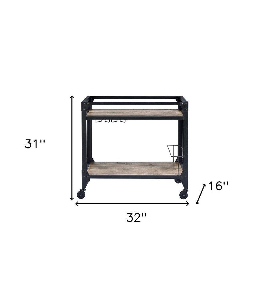 Mesa de preparación con ruedas de 81 cm, color negro y natural, con espacio de almacenamiento
