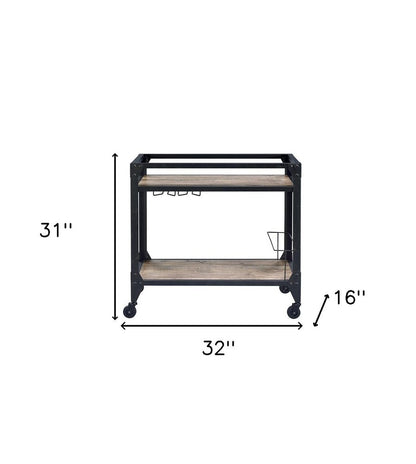 Mesa de preparación con ruedas de 81 cm, color negro y natural, con espacio de almacenamiento