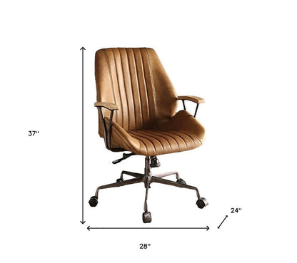 Silla de oficina giratoria ajustable de cuero sintético en color café y negro