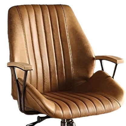 Silla de oficina giratoria ajustable de cuero sintético en color café y negro