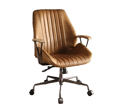 Silla de oficina giratoria ajustable de cuero sintético en color café y negro