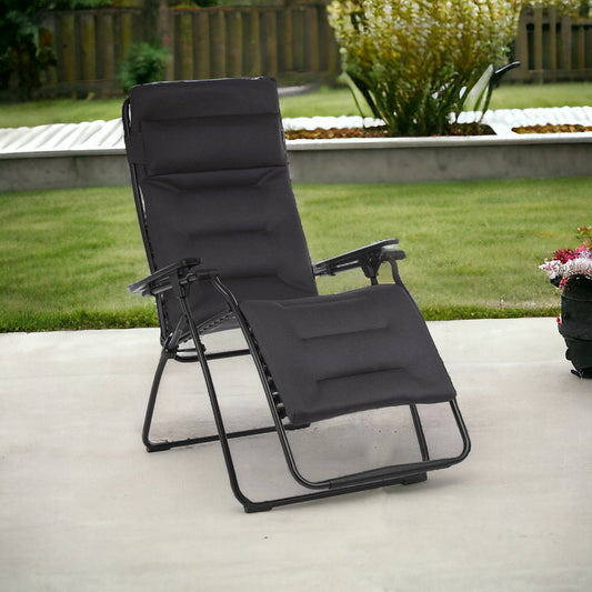 Silla de gravedad cero para exteriores de acero gris de 30" con cojín gris