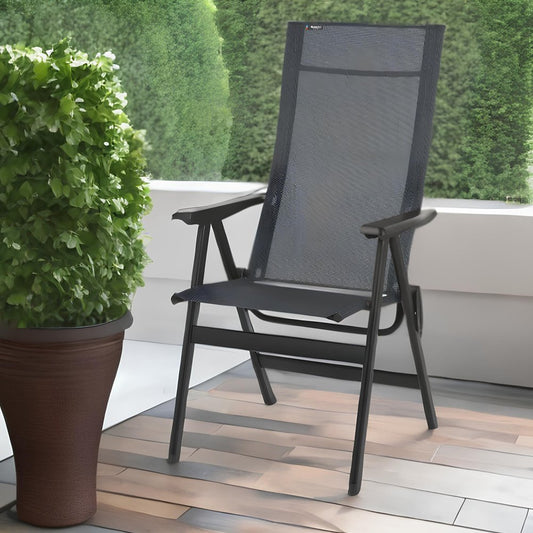 Sillón de exterior de acero gris y negro de 24"