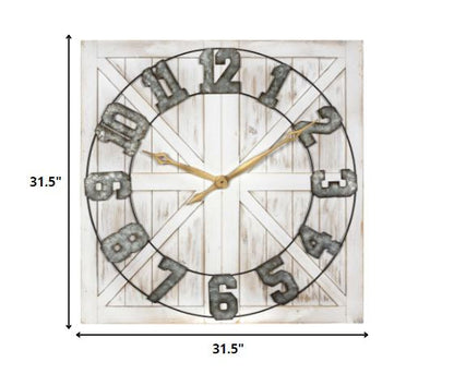 Square Distressed Wood And Metal Wall Clock