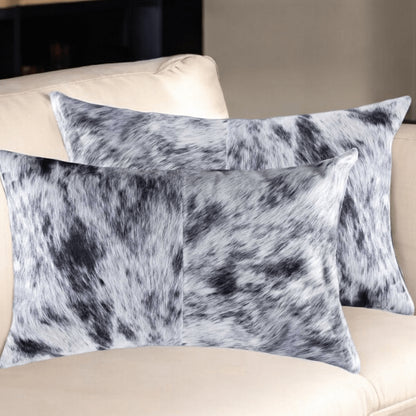 Set of Two 12" X 20" Gray Cowhide Throw Pillow