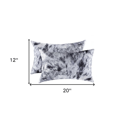 Set of Two 12" X 20" Gray Cowhide Throw Pillow