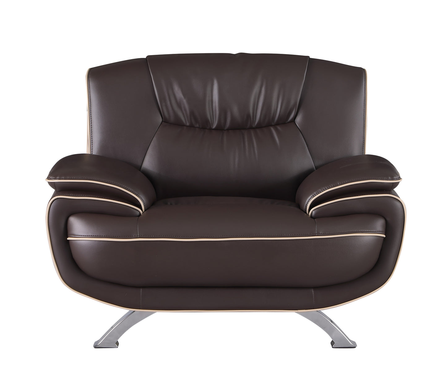 47" Brown And Silver Leather Match Club Chair