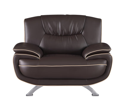 47" Brown And Silver Leather Match Club Chair
