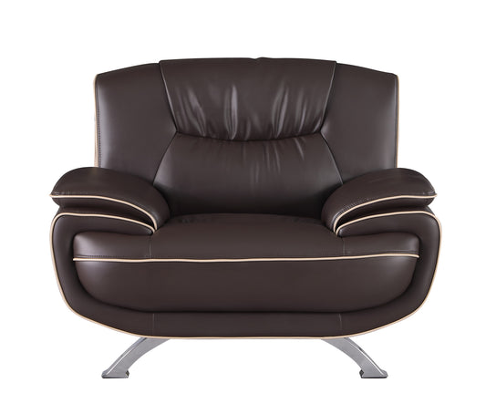 47" Brown And Silver Leather Match Club Chair