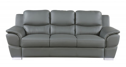 Three Piece Indoor Gray Genuine Leather Six Person Seating Set
