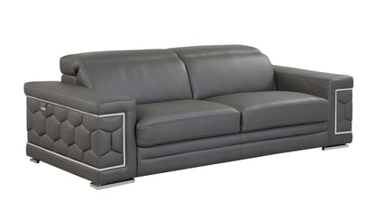 89" Dark Gray Italian Leather Sofa with Silver Legs