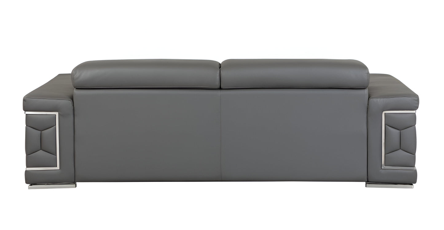 89" Dark Gray Italian Leather Sofa with Silver Legs