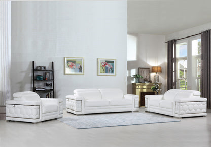 Three Piece Indoor White Italian Leather Six Person Seating Set