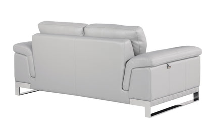 Three Piece Indoor Light Gray Italian Leather Six Person Seating Set