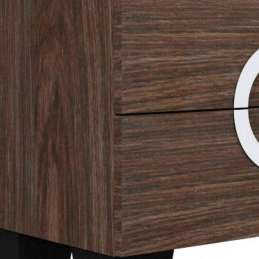 Mesita de noche de madera manufacturada con espejo, color marrón, de 18" y dos cajones