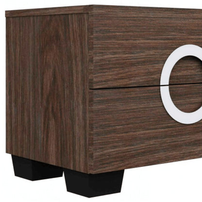 Mesita de noche de madera manufacturada con espejo, color marrón, de 18" y dos cajones