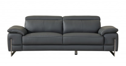Three Piece Indoor Dark Gray Italian Leather Six Person Seating Set