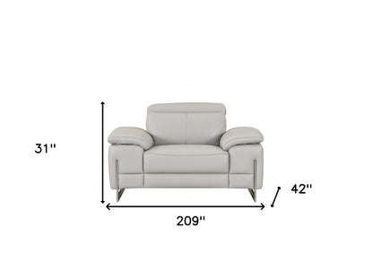 Three Piece Indoor Light Gray Italian Leather Six Person Seating Set