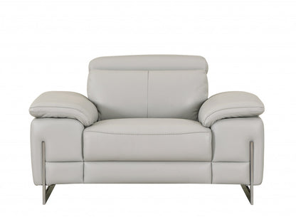 Three Piece Indoor Light Gray Italian Leather Six Person Seating Set