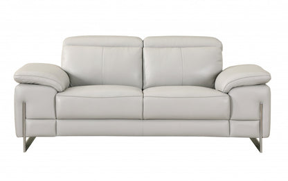 Three Piece Indoor Light Gray Italian Leather Six Person Seating Set