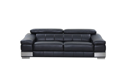 92" Black Italian Leather Sofa With Silver Legs