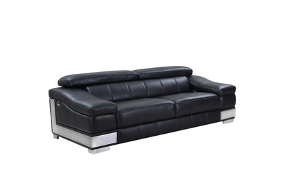 87" Blue Italian Leather Sofa With Silver Legs